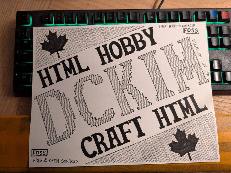 The DCKIM advertisement flyer is laying on the computer desk, overlapping the keyboard