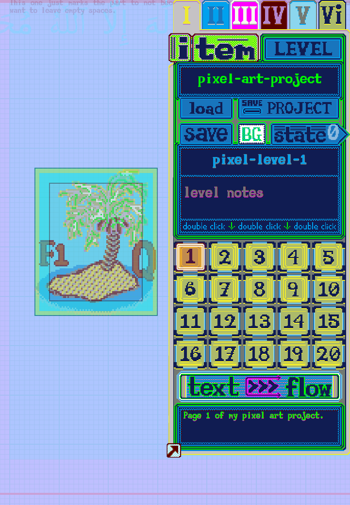 This is showing a picture of the menu tab for HDUB Pixel Art Edition which has the Level Selector for the program.